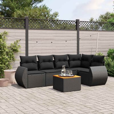 vidaXL - 6-delige - Loungeset - met - kussens - poly - rattan - zwart