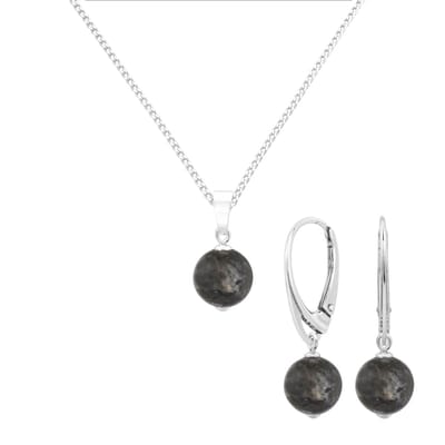 ARLIZI 2144 Sieraden set grijs edelsteen larvikiet hanger - sterling zilver