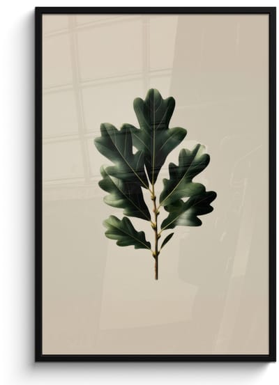 Poster in lijst - Fotolijst 80x120 cm - Posters - Eikenbladeren - Beige - Groen - Golvende randen - Posterlijst zwart - Decoratie - Wanddecoratie woonkamer - Muurdecoratie slaapkamer