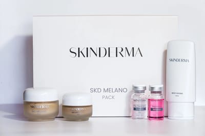 Skinderma Melano Pack / verzorgingsset tegen hyperpigmentatie behandeling 5 stuks.