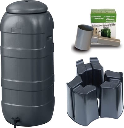 Harcostar Rainsaver Regenton 100 Liter Antraciet met Vulautomaat en 3 delige Voet