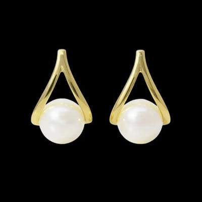 Victoria Valenza Goudkleurige V-vormige Parel Oorbellen - Oorhangers - Goudkleurig - Parel oorbellen