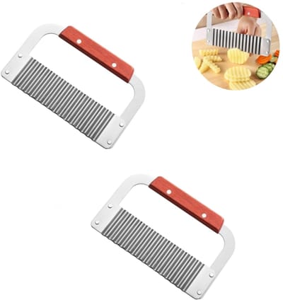 2 stuks - Frietsnijder - Aardappelsnijder - Roestvrij staal - Snijgereedschap - Stevig en duurzaam, met houten handvat; ook geschikt voor het snijden van wortels en andere groenten