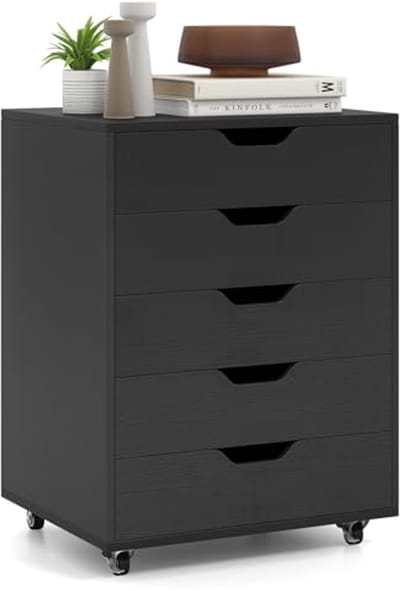 Mobiele Ladenkast met 5 Lades en Wielen voor Kantoor, Slaapkamer en Studiekamer