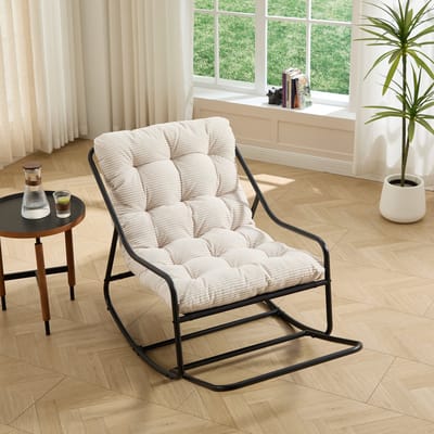 Wishdor Schommelstoel - Dik kussen - Verstelbare schommelbeweging - Modern - Woonkamer - Staal - Wit - 75 x 116 x 82 cm