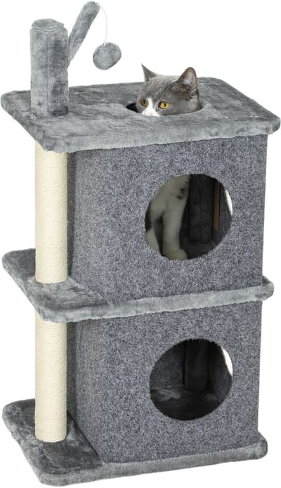 PawHut Kattenboom - Spaanplaat, Pluche - 43x33x80cm - Donkergrijs