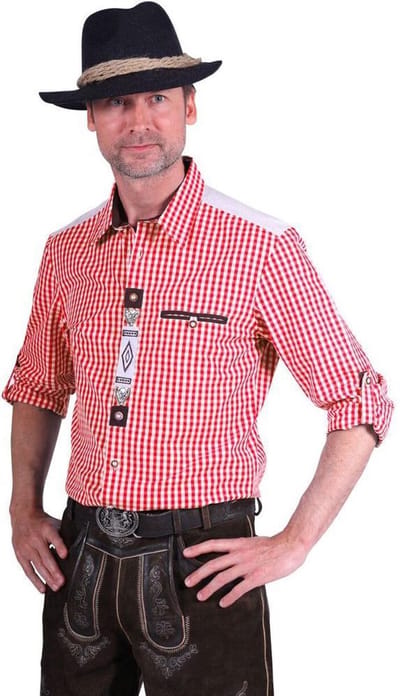 Tiroler Herenblouse Deluxe Volwassenen Mannen Rood Oktoberfest Maat S