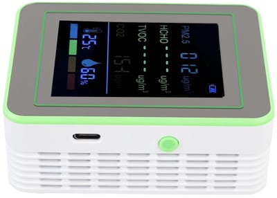 Luchtkwaliteitsmeter - Slimme Detector - Binnenlucht Meten - 6-in-1 Meting - Compact Formaat - Wit Groen