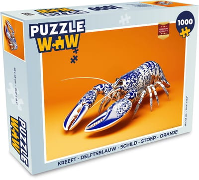 Puzzel Kreeft - Delftsblauw - Schild - Stoer - Oranje - Legpuzzel - Puzzel 1000 stukjes volwassenen