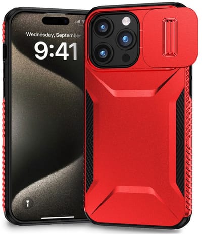 Hoesje Geschikt voor Apple iPhone 15 Pro Max | Back Cover met Camera Slider | Schokbestendige Case | Camera Cover | Stevig | Rood