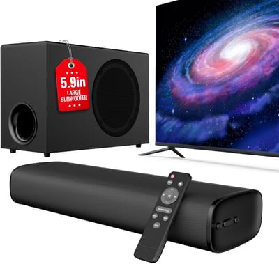 Verbeterde soundbar voor tv met 5,9 inch grote krachtige subwoofer, diepe bas, Bluetooth 5.4, ARC/optisch/AUX/Bluetooth Connect, Surround Sound System voor pc/gaming/projectors/cadeau