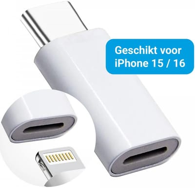 Lightning naar USB - C Adapter 60W voor iPhone 15 / 16 Serie Wit