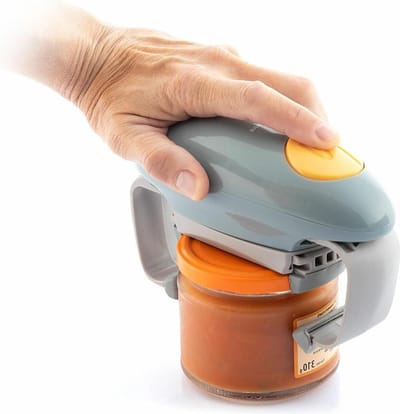 Elektrische Potten- en Bokaalopener Handsfree & Automatische Uitschakeling Aanpasbaar - Ideaal voor Senioren Grijs/Oranje - Gemakkelijk te Gebruiken potten opener