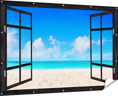 Gards Tuinposter Doorkijk Strand en Zee met Helder Witte Zand - 180x120 cm - Tuindoek - Tuindecoratie - Wanddecoratie buiten - Tuinschilderij