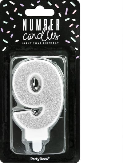 PartyDeco Verjaardag Kaars Nummer 9 - Zilver