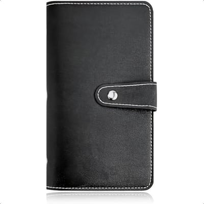 Porte-cartes de visite fin en similicuir Fermeture sécurisée Design professionnel pour bureau Étui à cartes Finition similicuir Porte-cartes pour affaires black