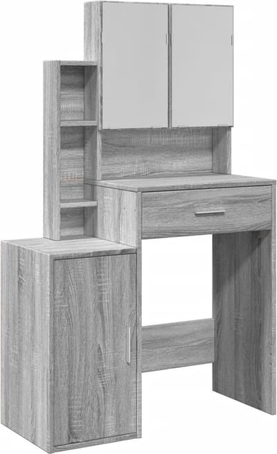 Kaptafel met spiegel - Make up tafel - Make up - Toilettafel - Met lades - Grijs Sonoma