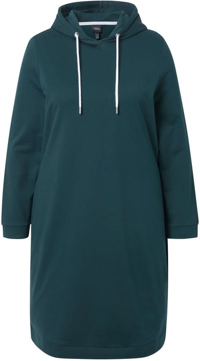 Ulla Popken - Dames - Loungewear-jurk capuchon zacht geruwd geribbelde boorden - Middernacht groen - Maat 46+