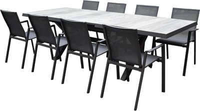 New Valley New Delhi dining tuinset uitschuifbaar 204-264x103xH74,5 cm 9 delig aluminium