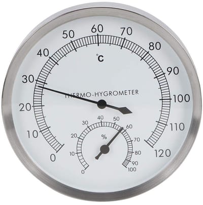 Dailygoods - Sauna Thermometer - Hygrometer - Makkelijk te installeren - 14 x 14 cm - Stalen uitvoering - Voor sauna en stoomruimte - Geschikt voor bi...