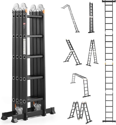 Multifunctionele Vouwladder - Steigerladder Telescoopladder - Klusjes Binnen Buiten - 7-in-1 Veelzijdig - 5.8 Meter Hoog - Zwart