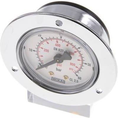 0..60 Bar Paneelmontage Manometer Staal/Messing 50 mm Klasse 2.5 (Voorflens) - MW06050SH-FP