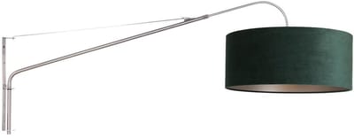 Staalkleurige wandlamp met groen velours kap, modern klassiek, Elegant Classy 8130ST, Steinhauer - uitschuifbaar en draaibaar, diameter 50 cm, hoogte 20 cm