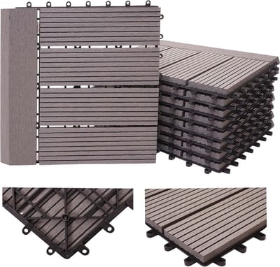 WPC Vloertegels - Houtcomposiet Tegels - Balkon Terras - 3D Structuur - 1 m² - Grijs
