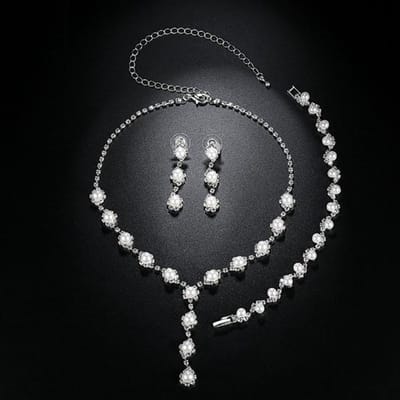 Populaire Bruidsaccessoires met Sprankelende Strass en Parel, Set Ketting Armband Oorbellen gray