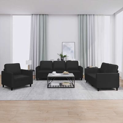 vidaXL - 3-delige - Loungeset - met - kussens - kunstleer - zwart