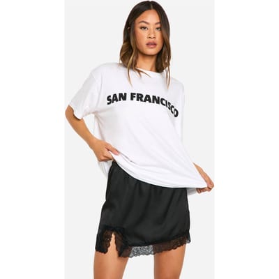 boohoo Dames Hoge satijn mini-rok met kantenafwerking | Zwart | Maat: 38