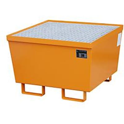 Opvangbak BAUER AM-1, met rooster, staal, 215 l, B 800 x D 800 x H 545 mm, oranje