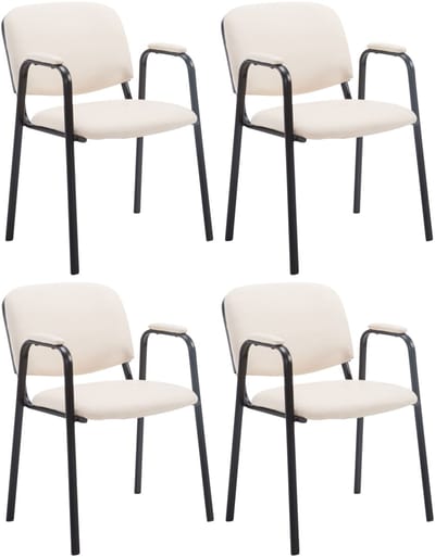 CLP Ken Pro - Stapelstoelen Set van 4 - armleuningen - zwart - 150 kg - Kunstleer/creme