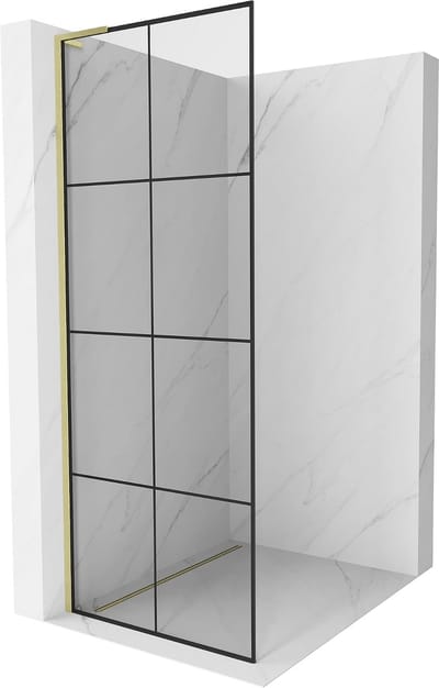 Mexen Kioto L douchewand Walk-in 70 x 200 , zwart raster, geborsteld goud - 800-070-103-55-77