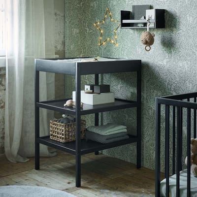 Petite Amélie Luiertafel Hêtre – Zwart – Twee planken - Ruimtebesparend - Duurzaam met melamine coating