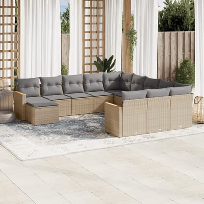 vidaXL - 12-delige - Loungeset - met - kussens - poly - rattan - beige