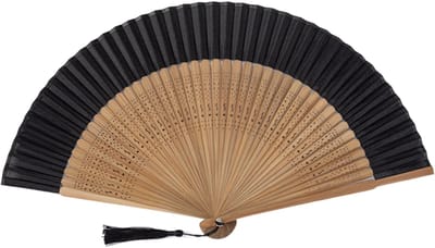 Handgemaakte Zijde Handventilator 22x40 cm – Elegant met Bamboe Ribben en Kwast – Draagbaar voor Feest, Cosplay, Bruiloft en Decoratie