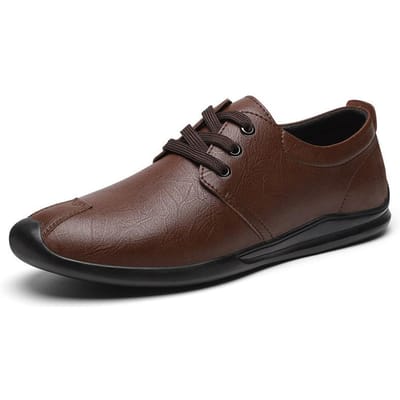 Lente en Herfst Herenschoenen Echt Leer Zakelijk Casual Leren Schoenen Ronde Neus Koeienhuid Ademend Comfortabel Veterschoenen Lage Top Zachte Zool Schoenen 44 bruin