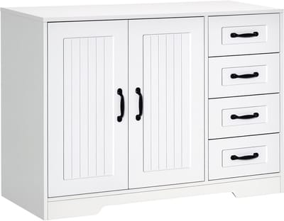 HOMCOM-Aufbewahrungsschrank-Spanplatte, MDF-105L x 40B x 76H cm-Weiß