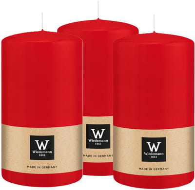 Wiedemann Cilinderkaars/stompkaars - 3x - rood - 13 x 7 cm - 52 branduren - zuilkaarsen