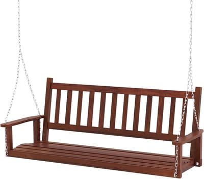 Houten Hangschommel - Schommelbank Buiten - Ontspannen in de Tuin - Massief Populierenhout - 168 x 65 x 63 cm