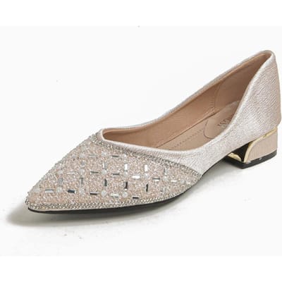 Franse Damesschoenen met Hoge Hak Nieuw Temperament Pailletten Strass Puntige Dikke Hak Instapper Enkelschoenen Grote Maat Damesschoenen 43 43 white