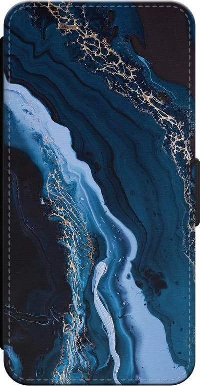 Leuke Telefoonhoesjes - Bookcase hoesje geschikt voor iPhone 14 bookcase leer - Marmer lagoon blauw - Marmer lagoon blauw - Wallet case met pasjeshouder - Marmer - Blauw