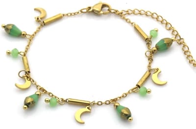 Armband - RVS - Stainless Steel - Goudkleurig - Armbandje met bedels - Groen - Verstelbaar