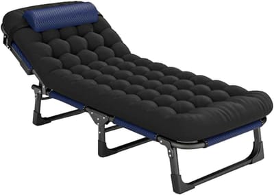 Kampeerbed met matras - Slaapbed - Buiten ontspannen - 5 standen verstelbaar - 193x68x30cm - Blauw