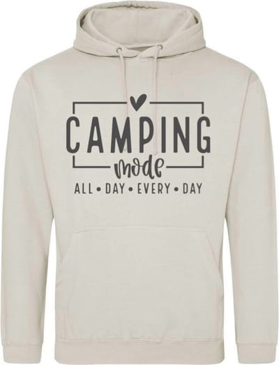 Camping hoodie - Hoodie Beige - Camping mode all day every day - Dames en Heren - Maat S
