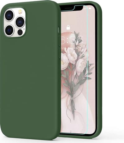HB Hoesje Geschikt voor Apple iPhone 12 / 12 Pro - Groen - Siliconen Back Cover / Glazen Screenprotector
