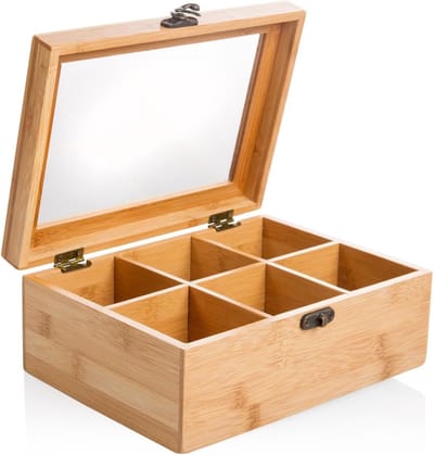 SNJY® Theedoos - Thee Organizer - Thee Houder - 22 x 16 x 9 cm - Lichtbruin