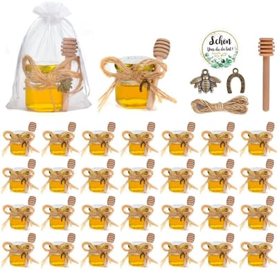 Dailygoods- Honingglazen 30 stuks - 45 ml - Bijenhanger/Accessoires - Cadeauzakjes - DIY Geschenken - Verzegeld voor Versheid - Mini Potjes
