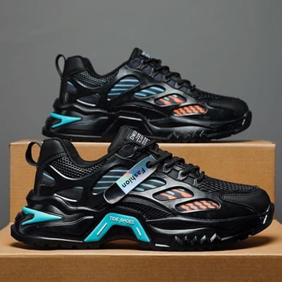 Zomer Herenschoenen Nieuwe Ademende Mesh Heren Sportschoenen Heren Trendy Veelzijdig Dikke Zool Casual Hardloop Daddy Schoenen 44 black